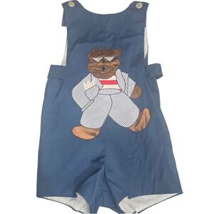 Vintage Toddler Romper Chocolate Soup Handmade USA Teddy Bear Applique